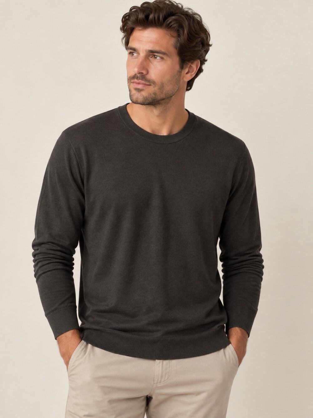 Theory Riland Admiral Sweater M Black Silk Cashmere Crewneck Lightweight Luxury